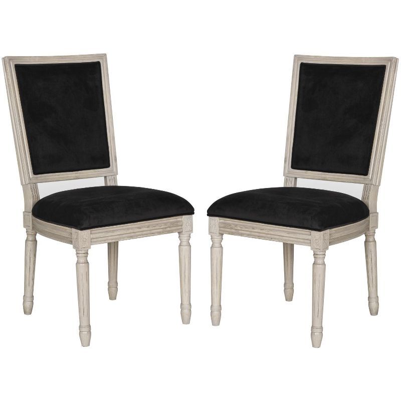 Buchanan High Back Black Velvet and Rustic Grey Wood Side Chair Set