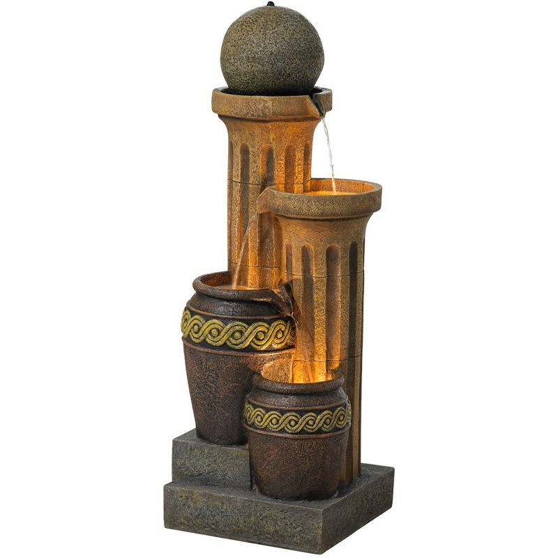 Rustic Polyresin 50" Outdoor Water Fountain with LED Light