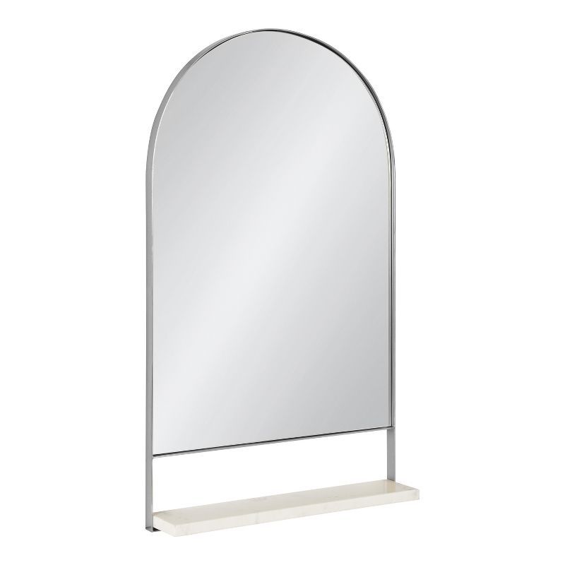 Silver Arch Wall Mirror with White Marble Shelf, 20" x 34"