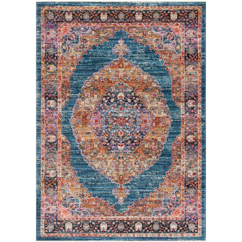 Blue Cotton and Synthetic Reversible Floral Motif Area Rug, 4' x 6'