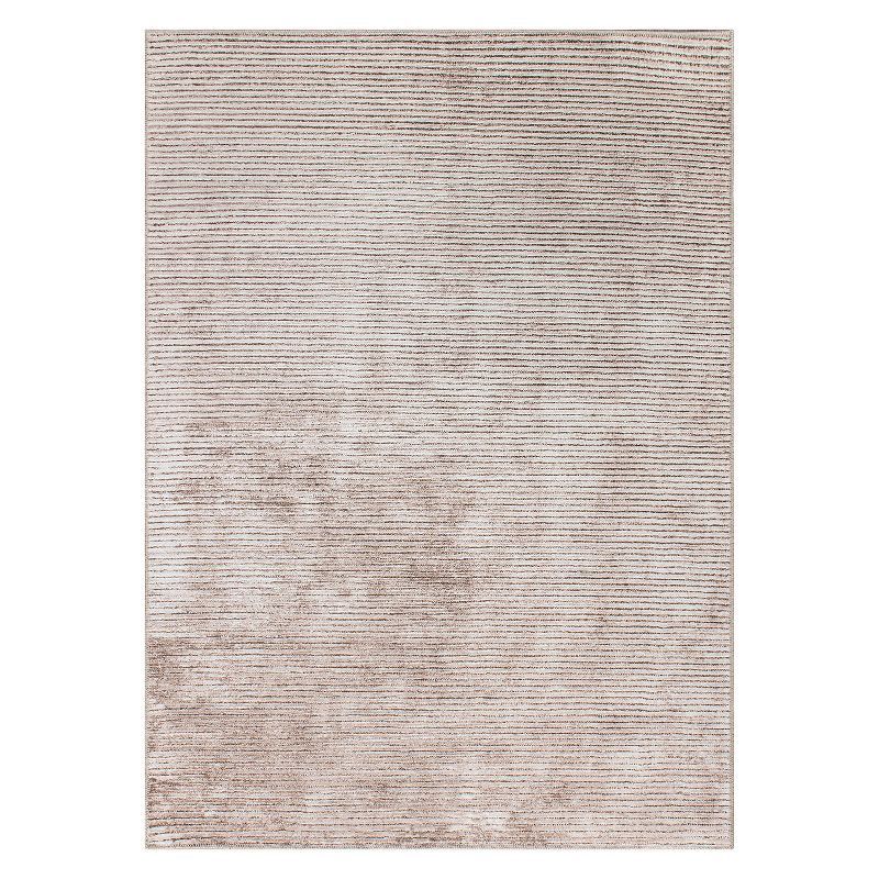 Beige Rectangular Flat Woven Stripe Machine Washable Area Rug