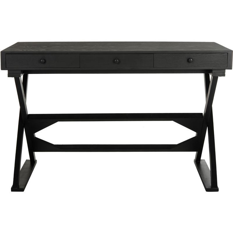 Weathered Black Transitional Wood Home Office Desk with Drawers