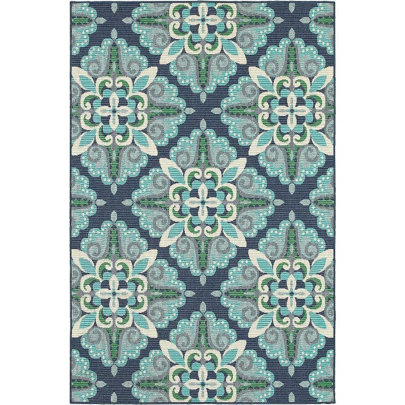 Rectangular Blue Geometric Stain-Resistant Synthetic Rug