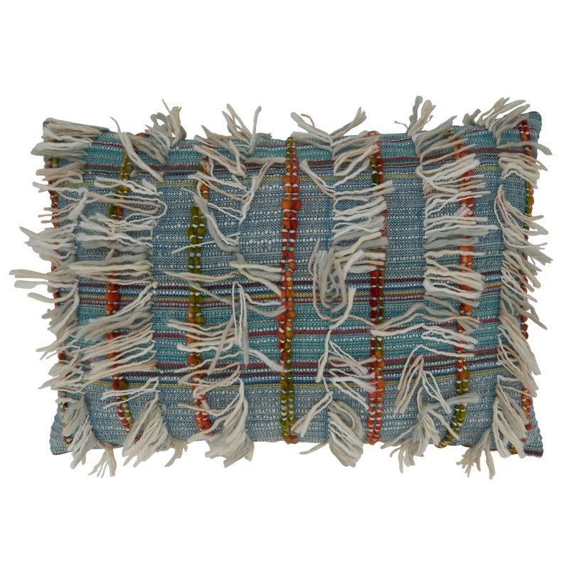 Multicolor Shaggy Striped Poly-Filled Throw Pillow