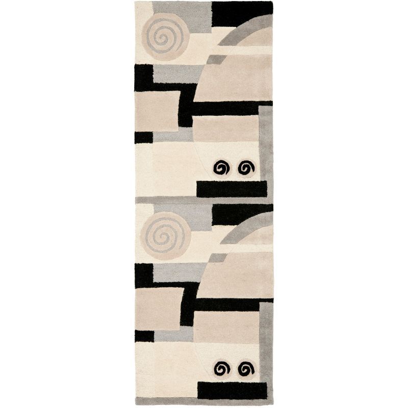 Handmade Tufted Wool Abstract Runner Rug, 2'6" x 14'