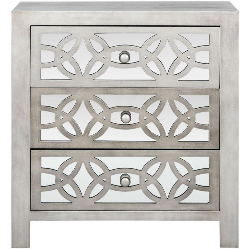 Transitional Tasha Mirrored 3-Drawer Chest in Soft Grey