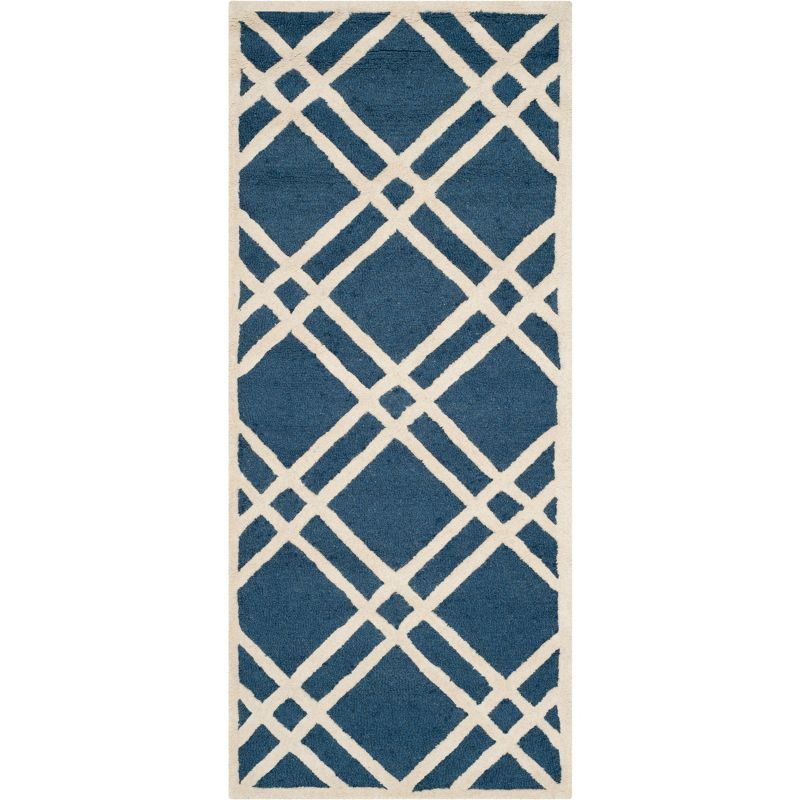 Navy Blue & Ivory Hand-Tufted Wool Runner Rug