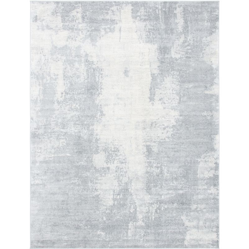 Light Grey and Ivory Abstract Synthetic Area Rug