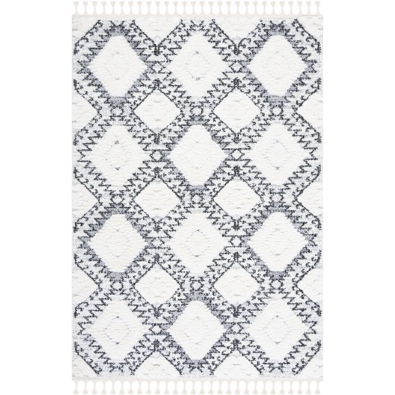 Ivory Diamond Braided Edge Shag Rug 4' x 6' - Handmade Synthetic