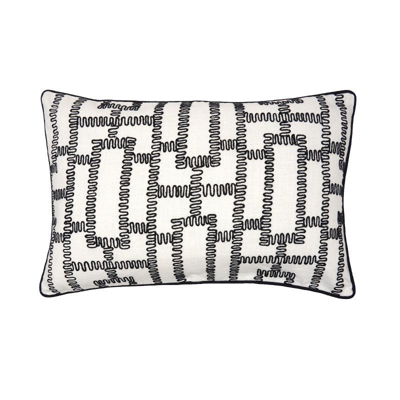 Crawford 14" x 22" Black and White Cotton Embroidered Throw Pillow