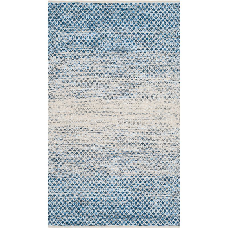 Handwoven Blue and Ivory Cotton Runner Rug, 2'3" x 5'