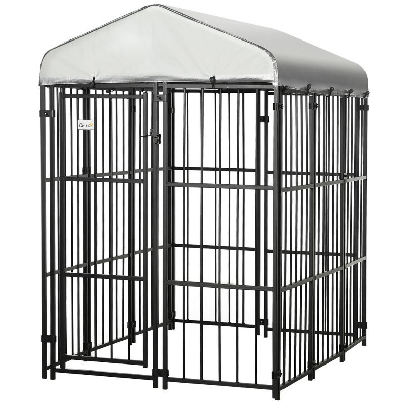 PawHut Black Heavy-Duty Metal Outdoor Dog Playpen with Cover