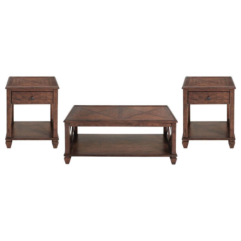 Stockbridge 3-Piece Pine Wood Living Room Set with Cherry Finish