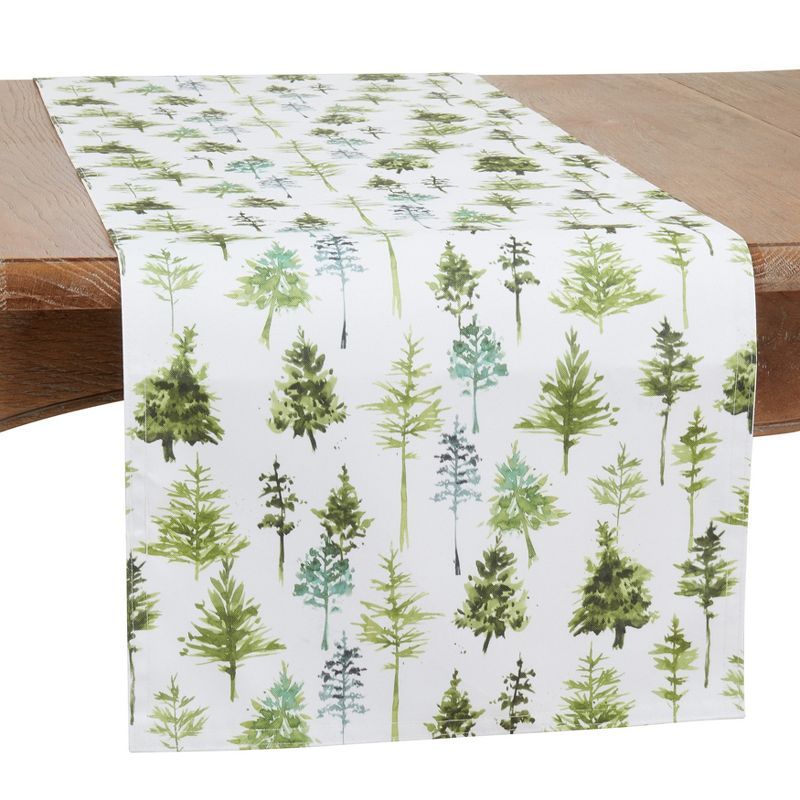 Green Forest Trees Design Polyester Table Runner