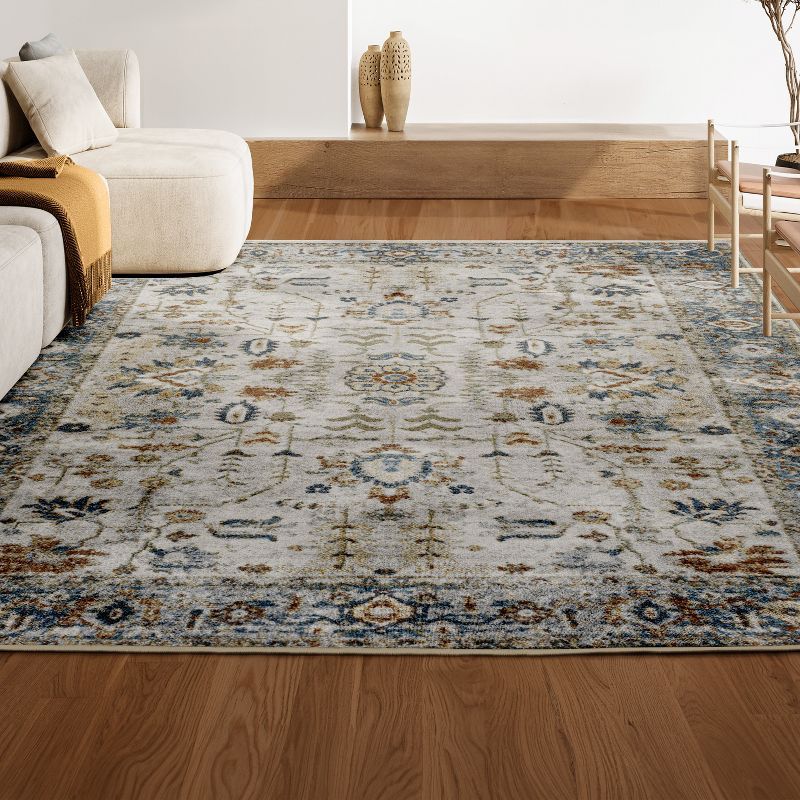 Hiero Cream and Terra Persian Border Low-Pile Washable Rug