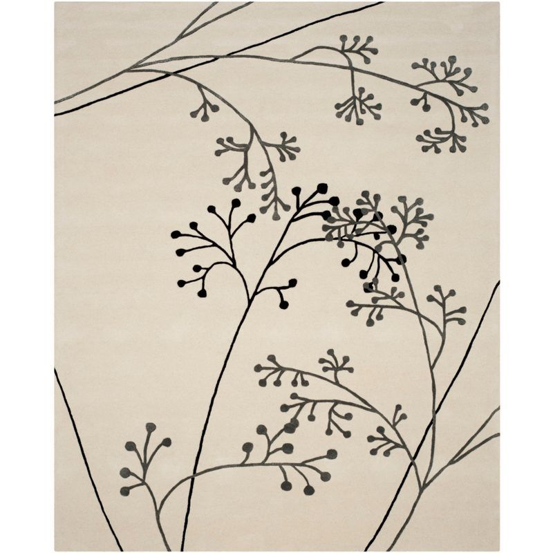 Ivory and Grey Floral Tufted Wool and Viscose Rug, 9'6" x 13'6"