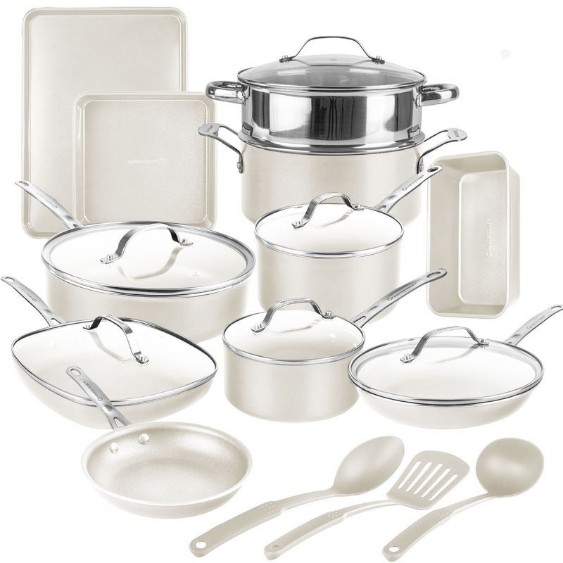 Cream 20-Piece Nonstick Stainless Steel Cookware Set with Lids