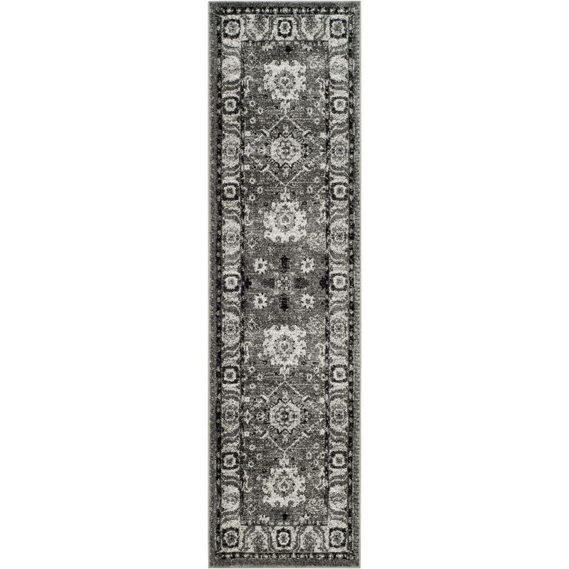 Gray Floral Synthetic Easy Care Runner Rug