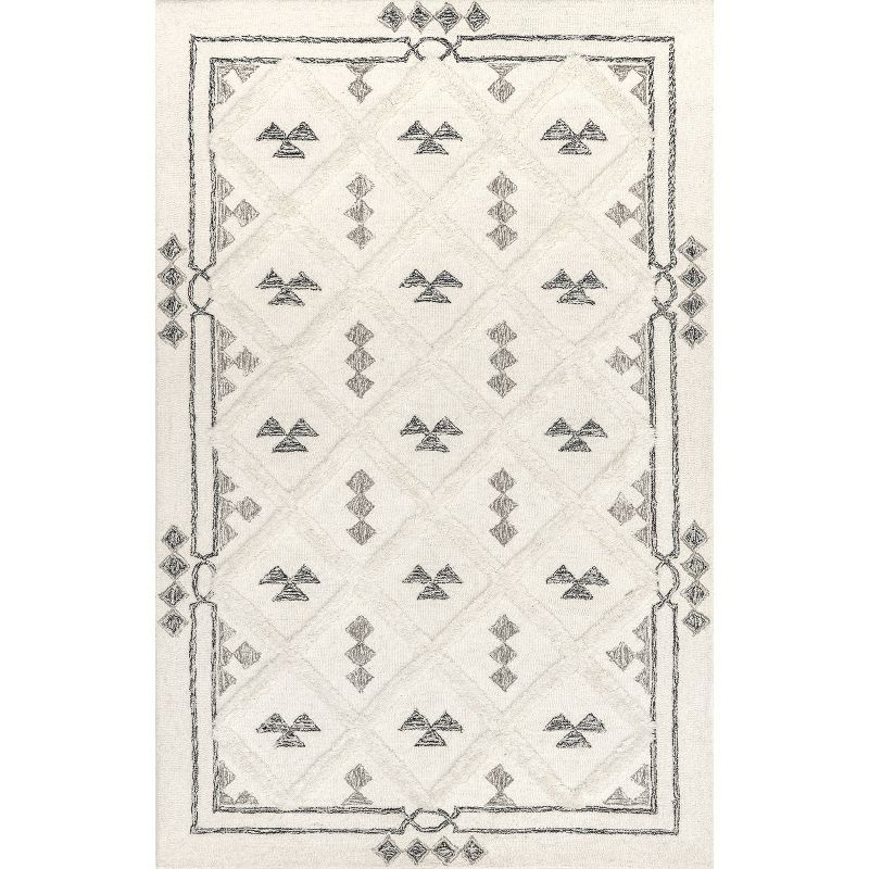 Ivory Geometric Tufted Wool 5x8 Area Rug