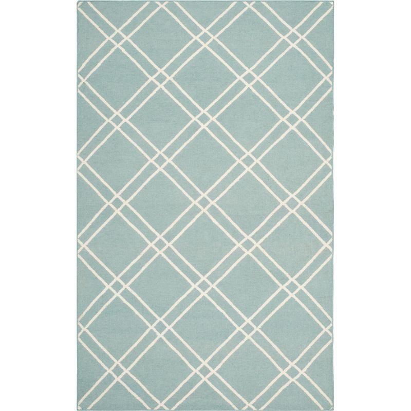 Light Blue and Ivory Geometric Wool Area Rug