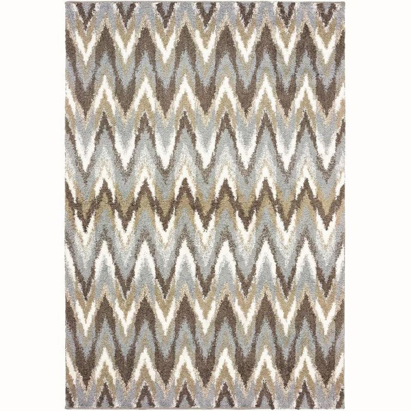 Gray and Taupe Chevron High Pile Shag Area Rug