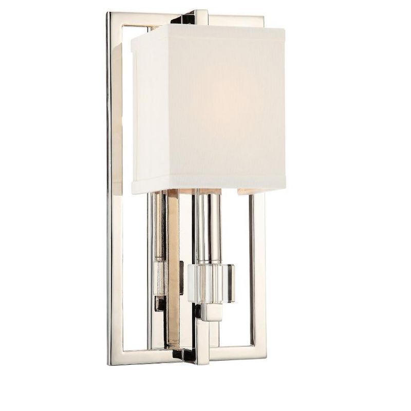 Polished Nickel Crystal Cube Silk Shade Sconce