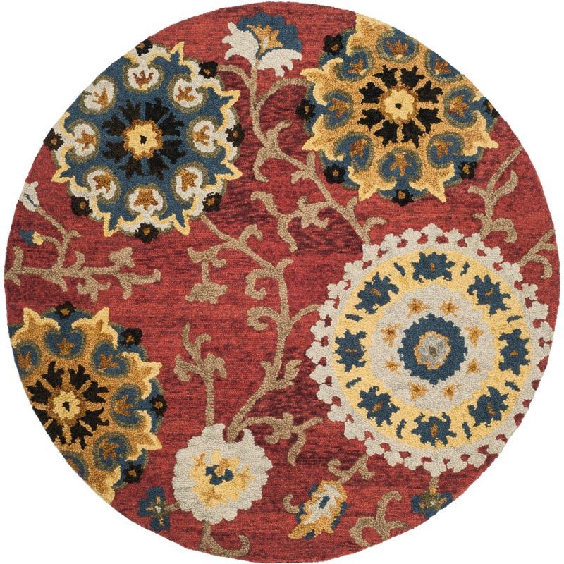 Blossom Red and Multicolor Round Wool Area Rug