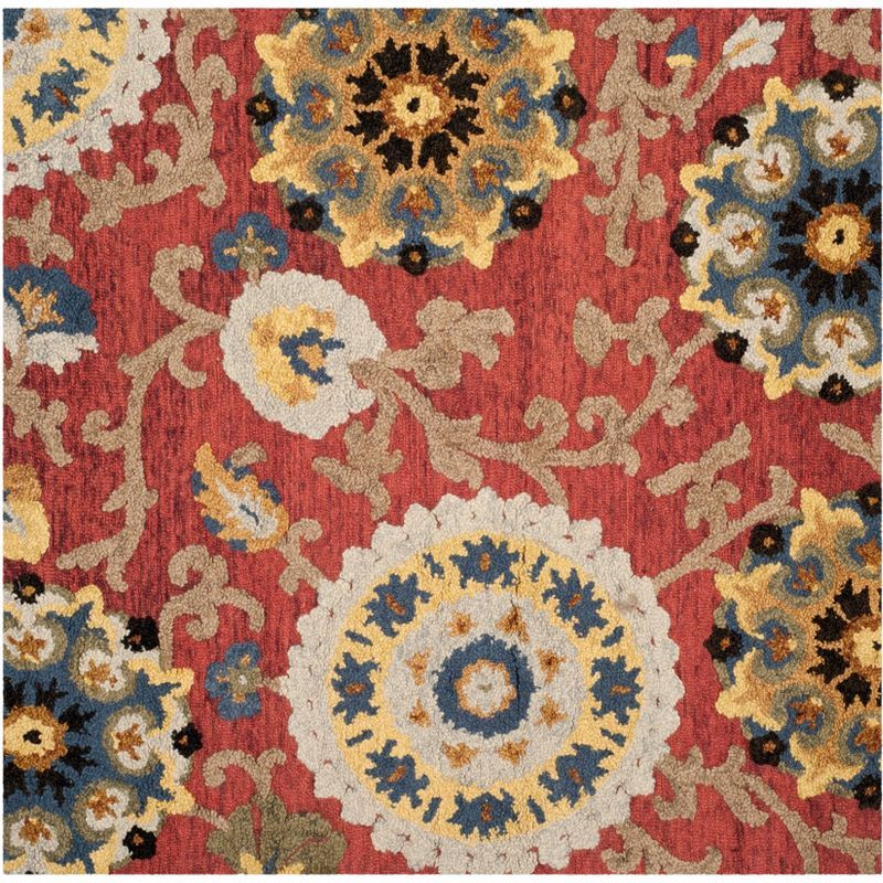 Blossom Red Handmade Wool 8' Square Area Rug