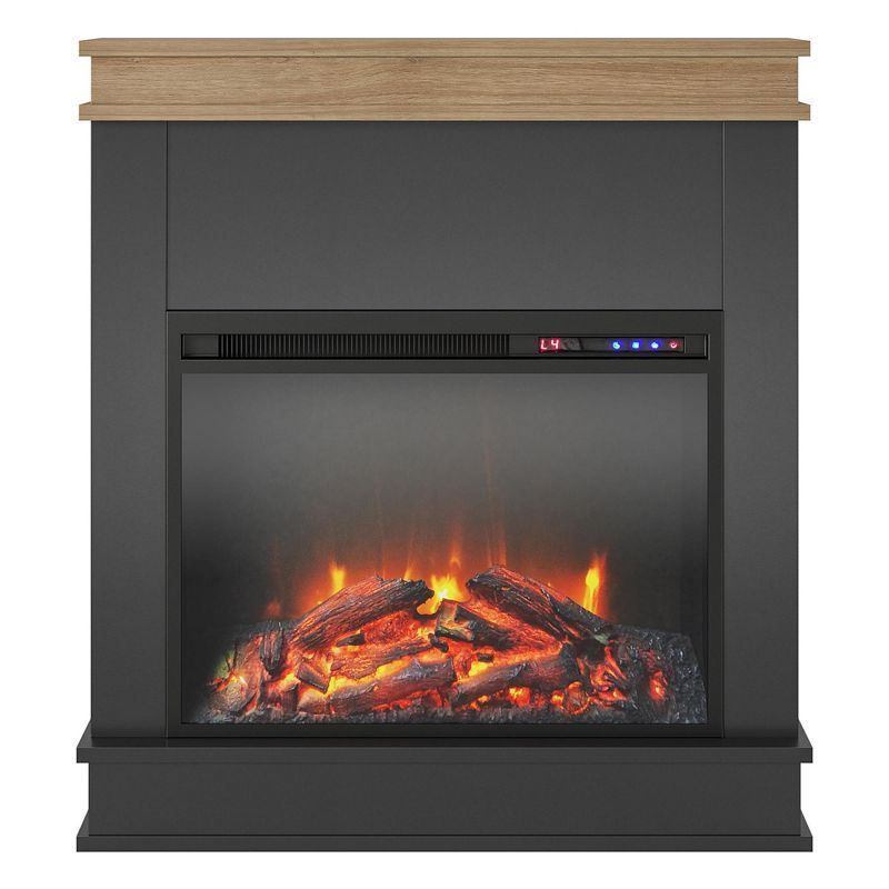 Mateo Black Electric Fireplace with Natural Wood Mantel