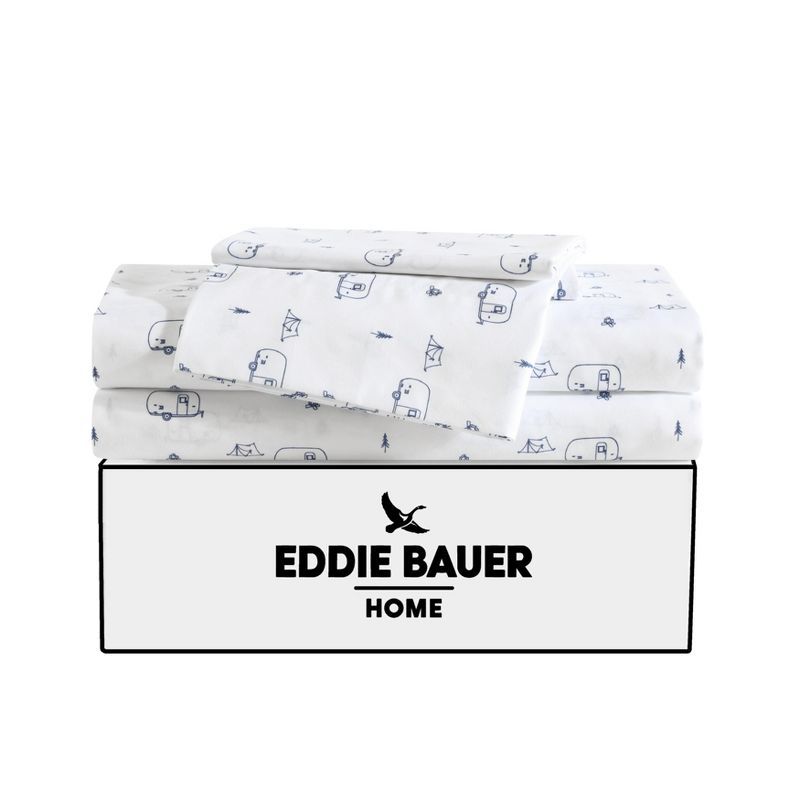 Travel Trailer Blue and White Microfiber Full Bedding Set