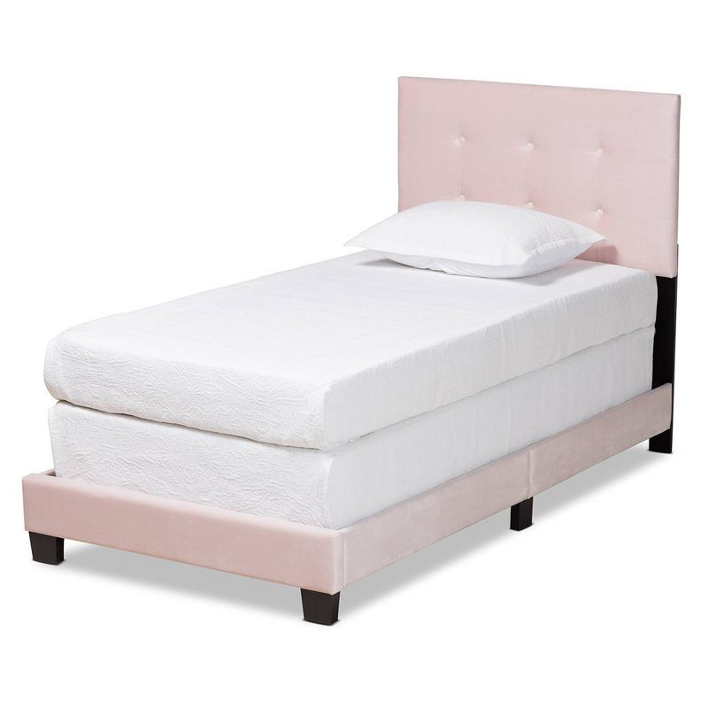 Light Pink Velvet Upholstered Twin Bed with Tufted Headboard
