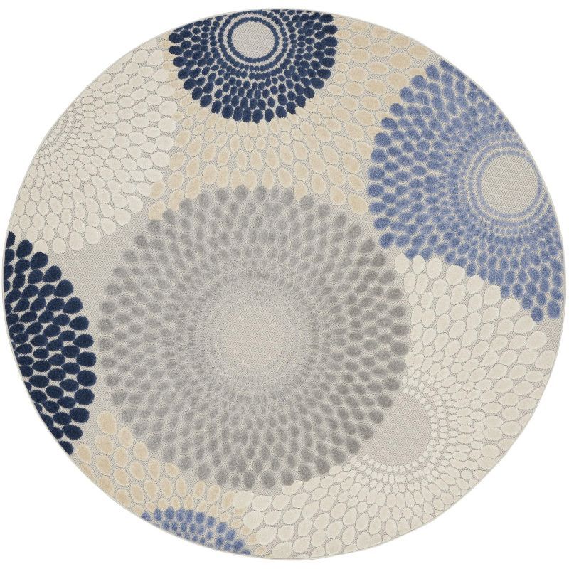 Nourison Aloha 7'10" Round Blue Grey Geometric Synthetic Rug