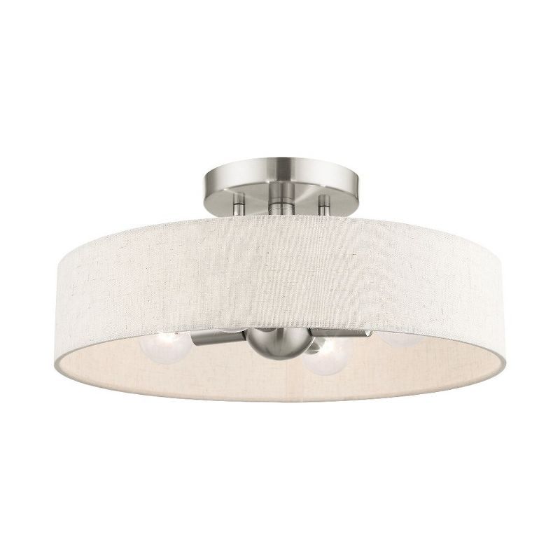 Brushed Nickel 4-Light Drum Semi-Flush Mount with Fabric Shade