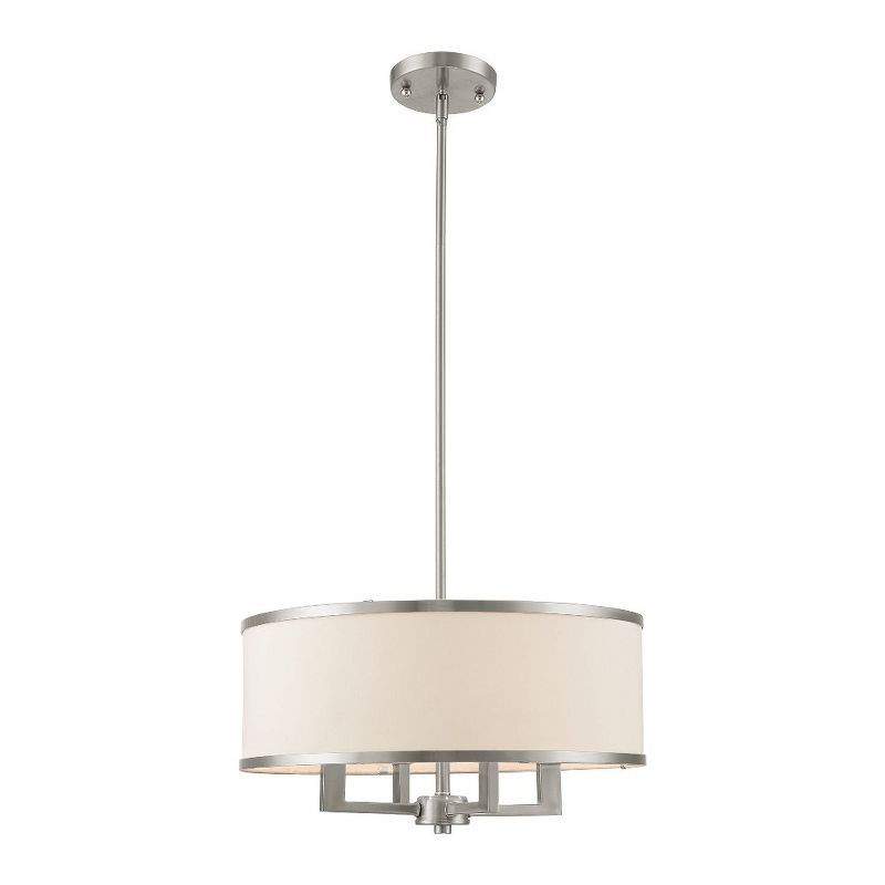 Elegant Brushed Nickel 4-Light Chandelier with Off-White Drum Shade