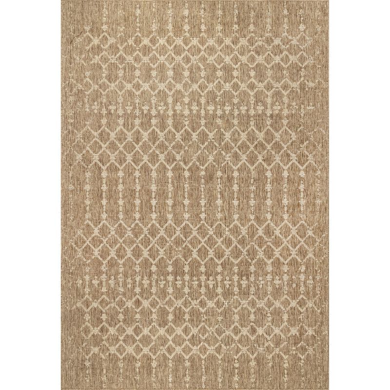 Reversible Easy-Care Beige Synthetic 4' x 6' Indoor/Outdoor Rug