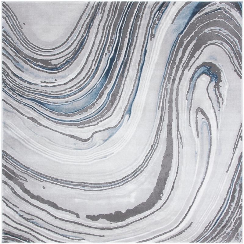 Contemporary Abstract Swirls 79" Square Area Rug in Gray