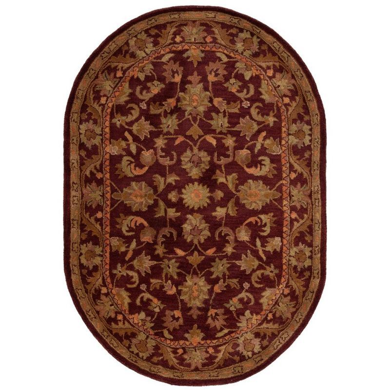 Handmade Wine and Gold Wool Oval Area Rug