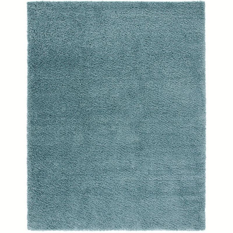 Light Blue Round Hand-Knotted Shag Rug