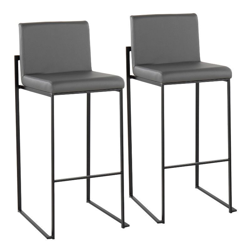 Fuji Adjustable Black Steel and Grey Faux Leather High Back Barstool Set