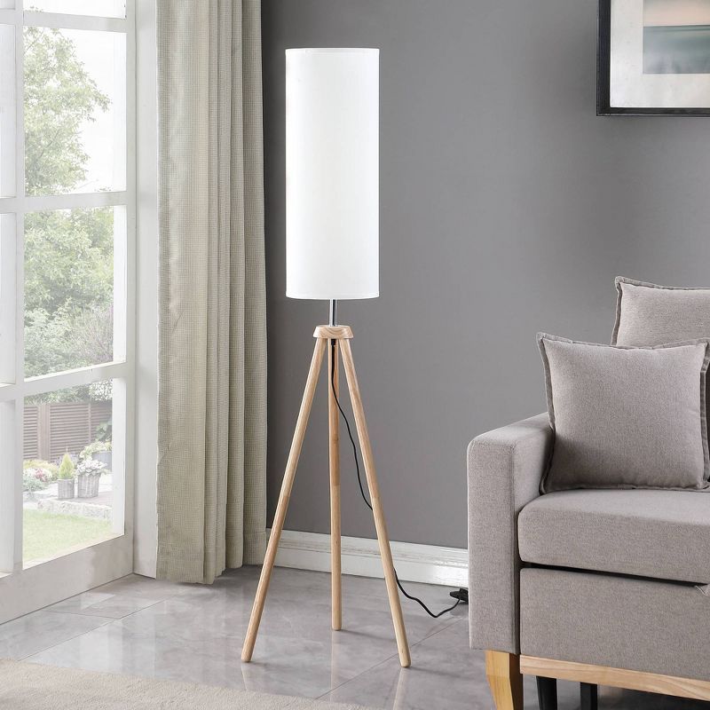 Lauren 58.5" White Linen Shade Tripod Floor Lamp