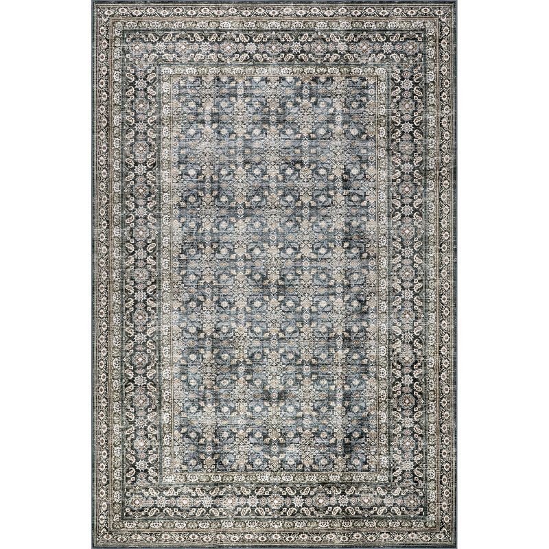 Blue Medallion 9' x 12' Washable Synthetic Area Rug