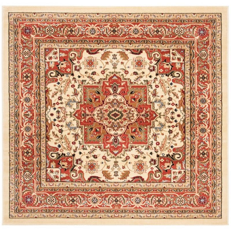 Ivory and Rust Floral Square Synthetic Area Rug