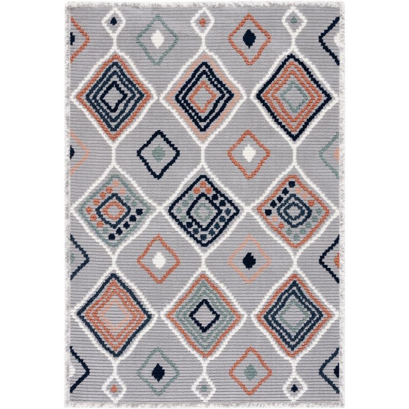 Gray and Blue Rust Synthetic Flat Woven 8' x 10' Area Rug