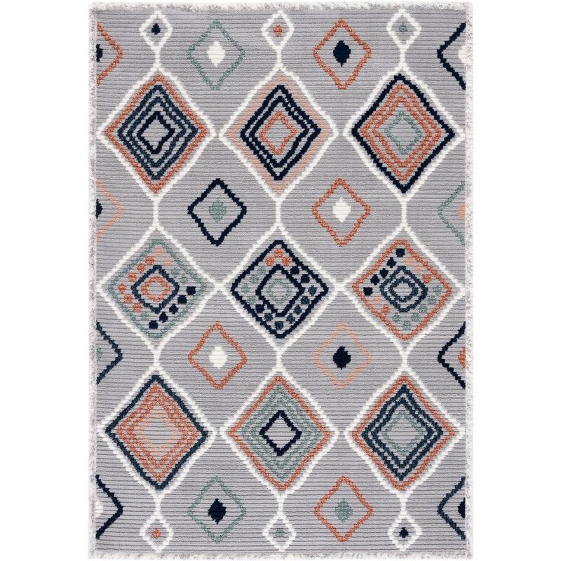 Marrakesh Gray and Blue Flat Woven Wool Rug, 5'3" x 7'6"