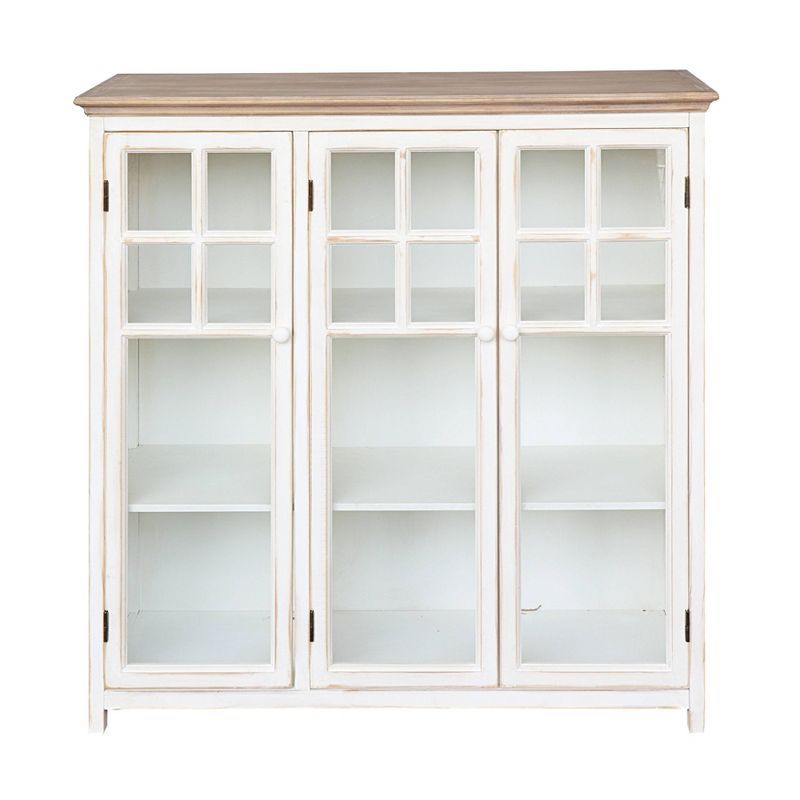 Cream Wood and Glass Freestanding Office Cabinet