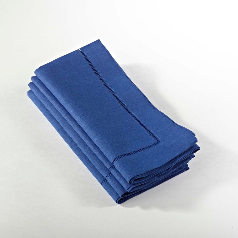 Cobalt Blue Cotton Linen Hemstitched Dinner Napkins, Set of 4