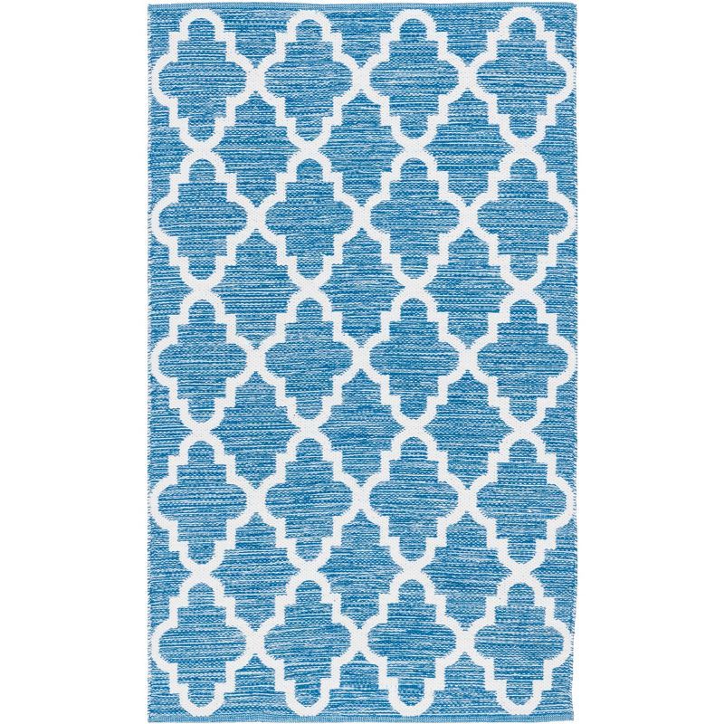 Blue and Ivory Trellis Handwoven Cotton Area Rug 3' x 5'