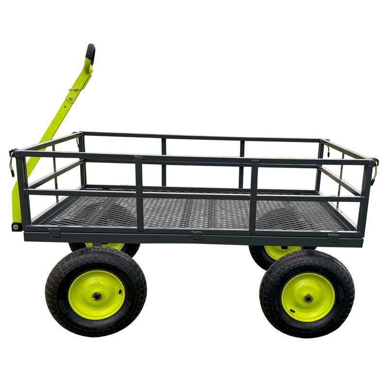 Heavy Duty Gray and Green Steel Mesh Utility Wagon with Large Tires