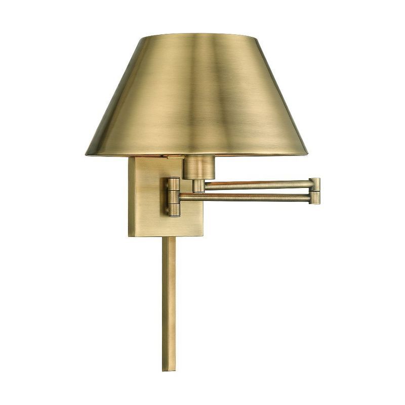 Antique Brass Swing Arm Wall Lamp with Satin Shade