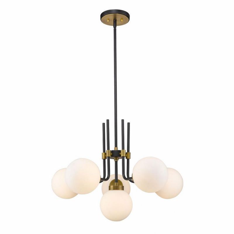 Elegant Olde Brass & Matte Black 6-Light Chandelier with Opal Shades